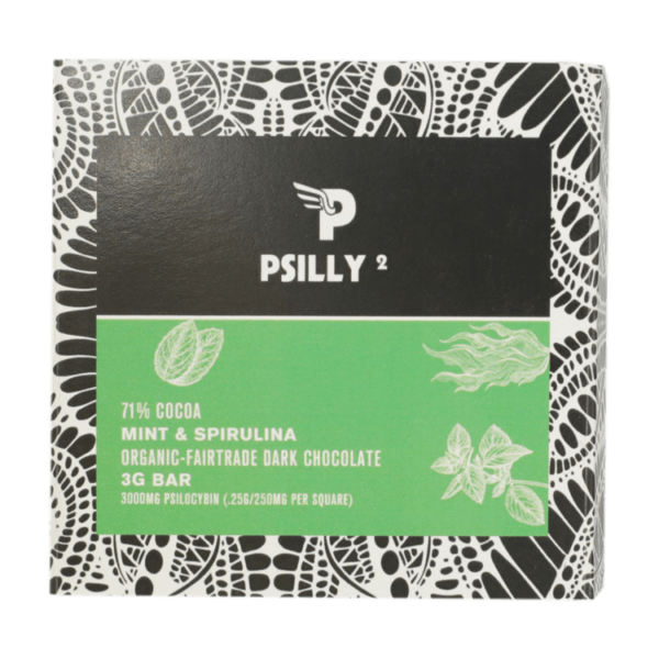 Psilly – Dark Chocolate Bar – Mint & Spirulina | Pacific Green Canada